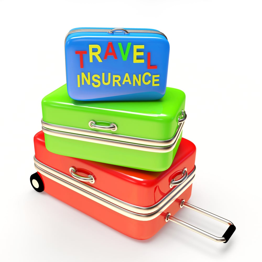 Colorful suitcases with words TRAVEL INSURANCE